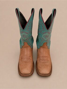 Justin Bent Rail BRL355 Turquoise Brown Leather Cowboy Boots 6.5B USA